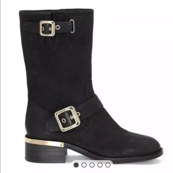 VINCE CAMUTO VC WINDY BLACK MAJICO LEATHER MOTORCYCLE  BOOTS 6.5 NEW IN BOX