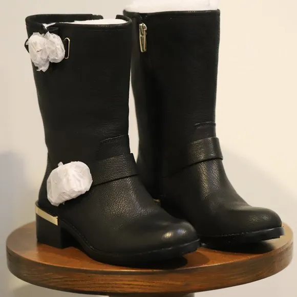 VINCE CAMUTO VC WINDY BLACK MAJICO LEATHER MOTORCYCLE  BOOTS 6.5 NEW IN BOX