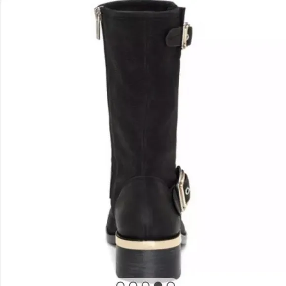 VINCE CAMUTO VC WINDY BLACK MAJICO LEATHER MOTORCYCLE  BOOTS 6.5 NEW IN BOX