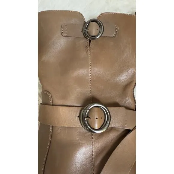 Vince Camuto Women's Kerivini Moto Boot Motorcycle Tan Leather Size 8.5 New