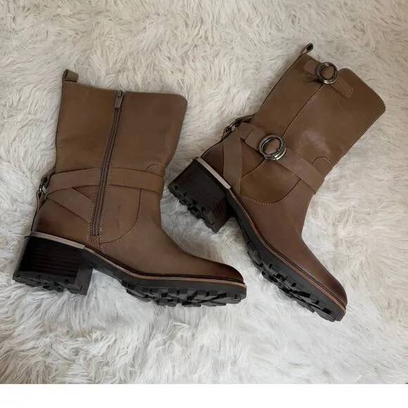 Vince Camuto Women's Kerivini Moto Boot Motorcycle Tan Leather Size 8.5 New