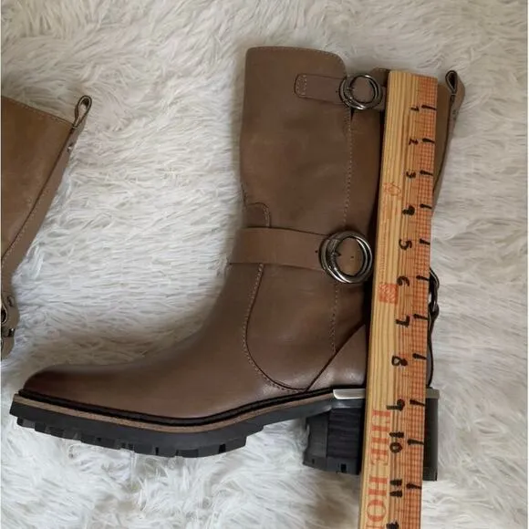 Vince Camuto Women's Kerivini Moto Boot Motorcycle Tan Leather Size 8.5 New