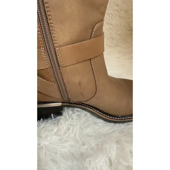 Vince Camuto Women's Kerivini Moto Boot Motorcycle Tan Leather Size 8.5 New