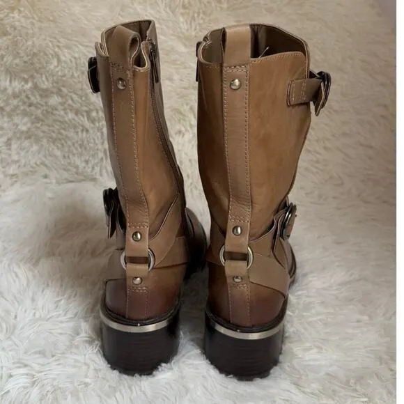 Vince Camuto Women's Kerivini Moto Boot Motorcycle Tan Leather Size 8.5 New