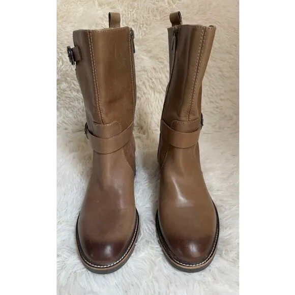 Vince Camuto Women's Kerivini Moto Boot Motorcycle Tan Leather Size 8.5 New