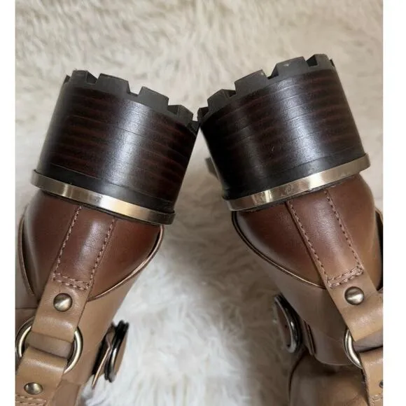 Vince Camuto Women's Kerivini Moto Boot Motorcycle Tan Leather Size 8.5 New