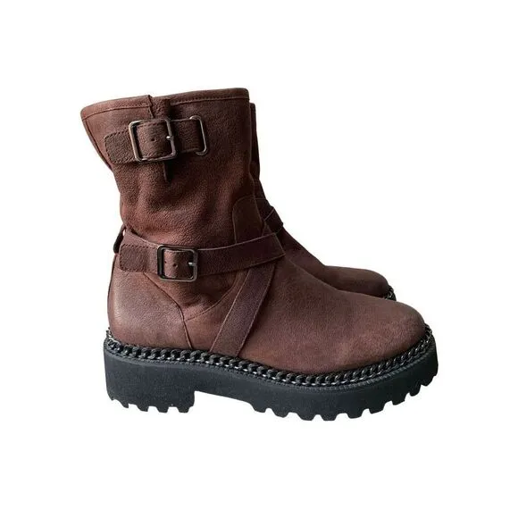 Vince Camuto Womens VCMESSTIA Leather Lug Sole Ankle Boots In Brown