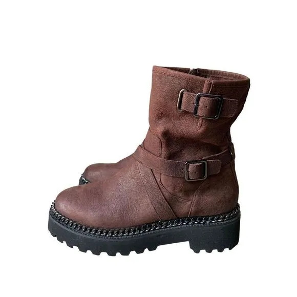Vince Camuto Womens VCMESSTIA Leather Lug Sole Ankle Boots In Brown