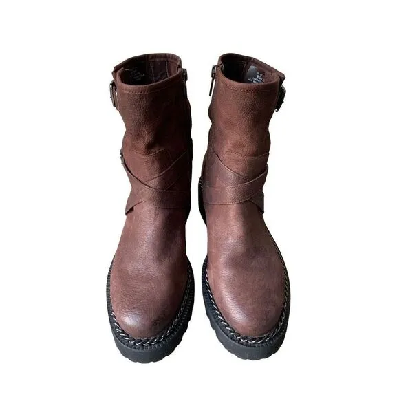 Vince Camuto Womens VCMESSTIA Leather Lug Sole Ankle Boots In Brown