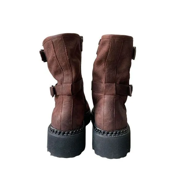 Vince Camuto Womens VCMESSTIA Leather Lug Sole Ankle Boots In Brown