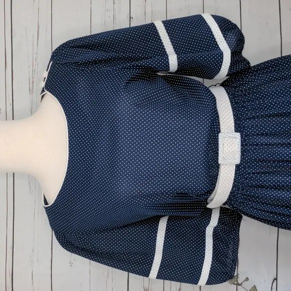 Vintage 1980's Good Times Blue and White Polka Dot Dress Women's 12
