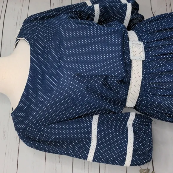 Vintage 1980's Good Times Blue and White Polka Dot Dress Women's 12