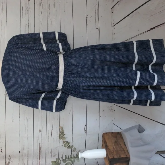 Vintage 1980's Good Times Blue and White Polka Dot Dress Women's 12