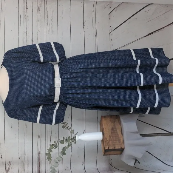 Vintage 1980's Good Times Blue and White Polka Dot Dress Women's 12