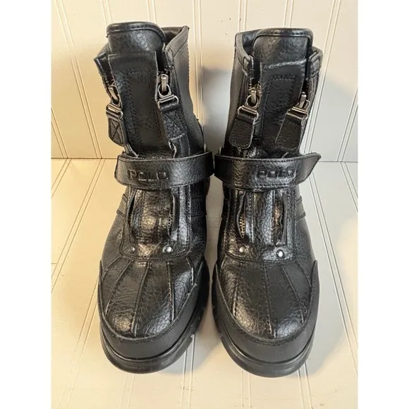 vintage 90s mens black Polo Ralph Lauren Conquest Hi II boots motorcycle 8 D