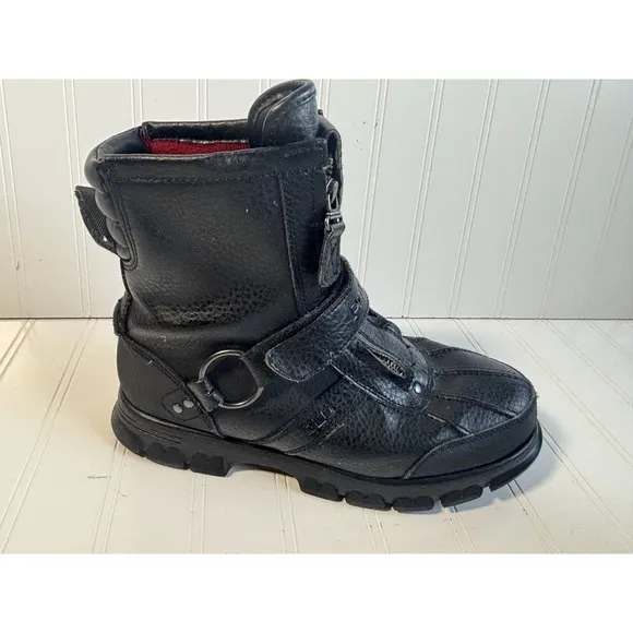 vintage 90s mens black Polo Ralph Lauren Conquest Hi II boots motorcycle 8 D