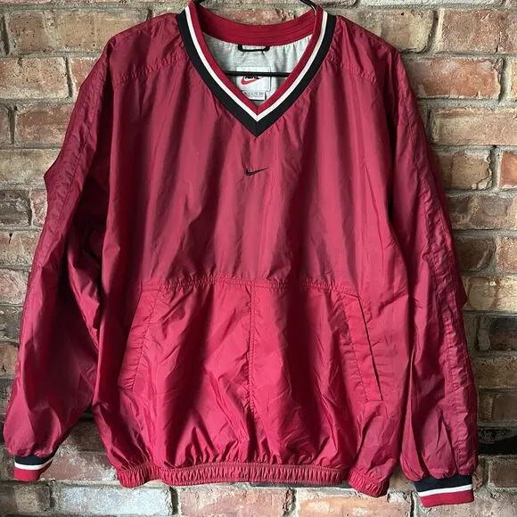Vintage 90's Nike Windbreaker Jacket 1990s Women's XL Red Center Swoosh