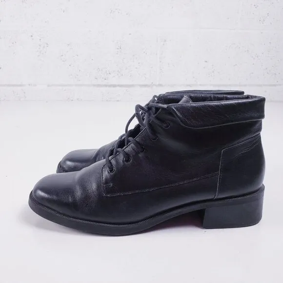 Vintage 90s y2k Bratz Square Toe Chunky Heel Black Ankle Boots Black Size 7.5