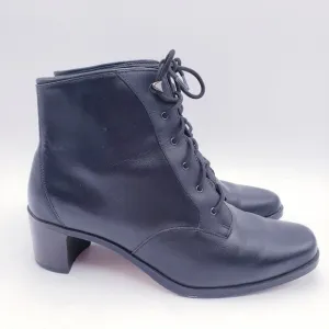 Vintage 90s y2k Lace Up Square Toe Chunky Heel Black Ankle Boots Booties Size 8