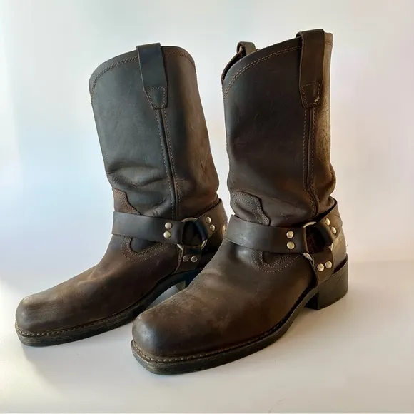 Vintage Brown Leather Harness Boots 11W Motorcycle Riding Square Toe Cody James