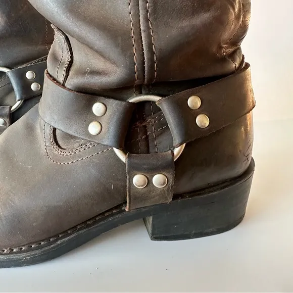 Vintage Brown Leather Harness Boots 11W Motorcycle Riding Square Toe Cody James