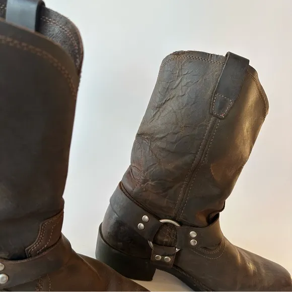 Vintage Brown Leather Harness Boots 11W Motorcycle Riding Square Toe Cody James