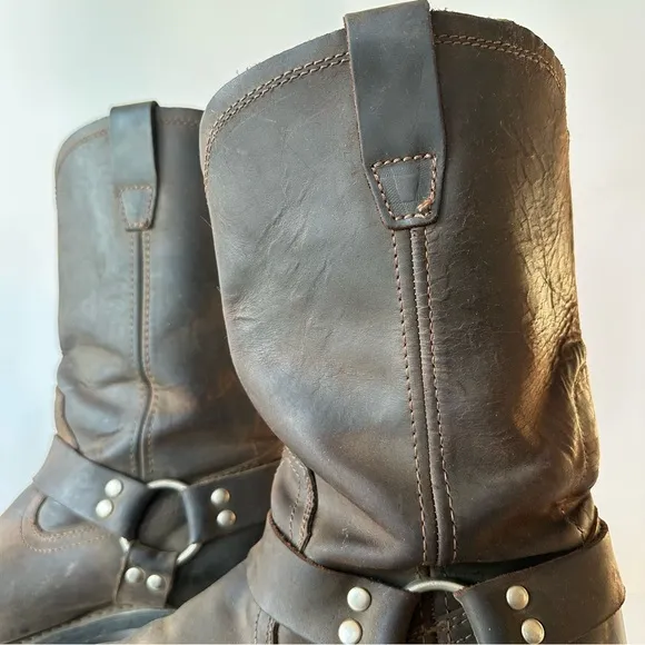 Vintage Brown Leather Harness Boots 11W Motorcycle Riding Square Toe Cody James