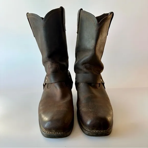 Vintage Brown Leather Harness Boots 11W Motorcycle Riding Square Toe Cody James
