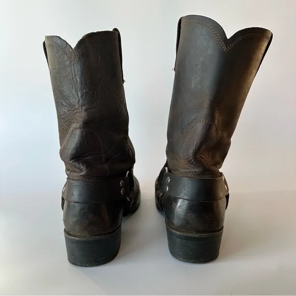 Vintage Brown Leather Harness Boots 11W Motorcycle Riding Square Toe Cody James