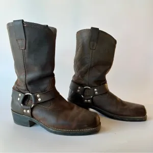 Vintage Brown Leather Harness Boots 11W Motorcycle Riding Square Toe Cody James