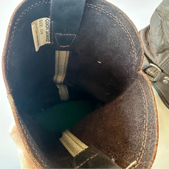 Vintage Brown Leather Harness Boots 11W Motorcycle Riding Square Toe Cody James