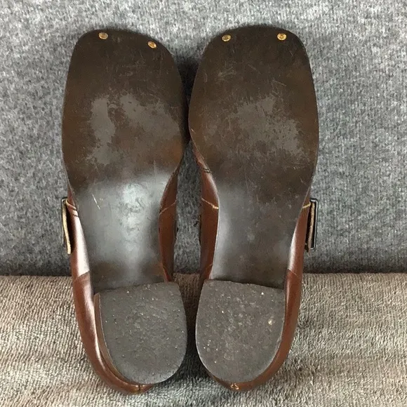 Vintage Brown Leather Mary Jane Shoes with Buckle USA Made
