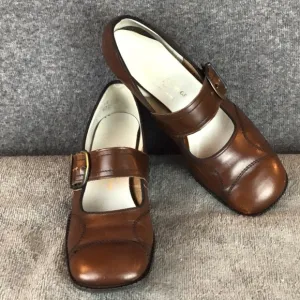 Vintage Brown Leather Mary Jane Shoes with Buckle USA Made