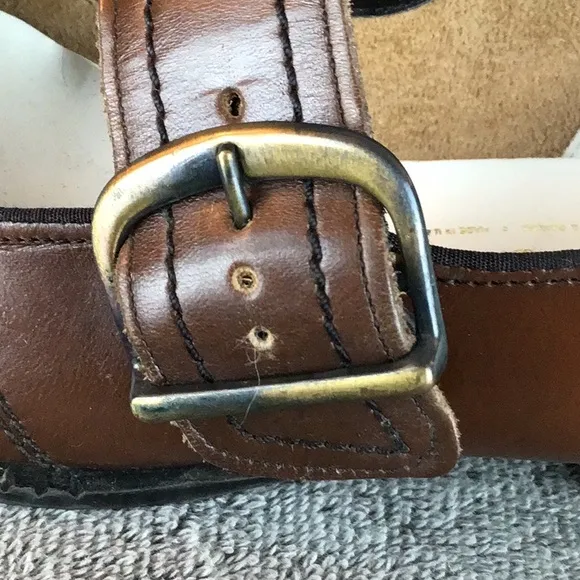Vintage Brown Leather Mary Jane Shoes with Buckle USA Made