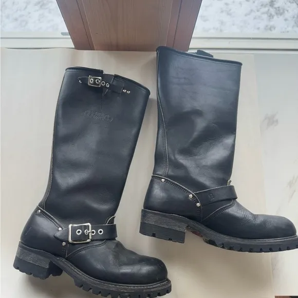 Vintage Carolina Black Leather Engineer Motorcycle Boots
