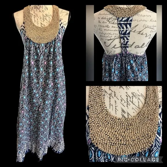 Vintage Cotton Peacock Blue &amp; Purple 70s Maxi Dress Handmade EUC Boho Kafatan