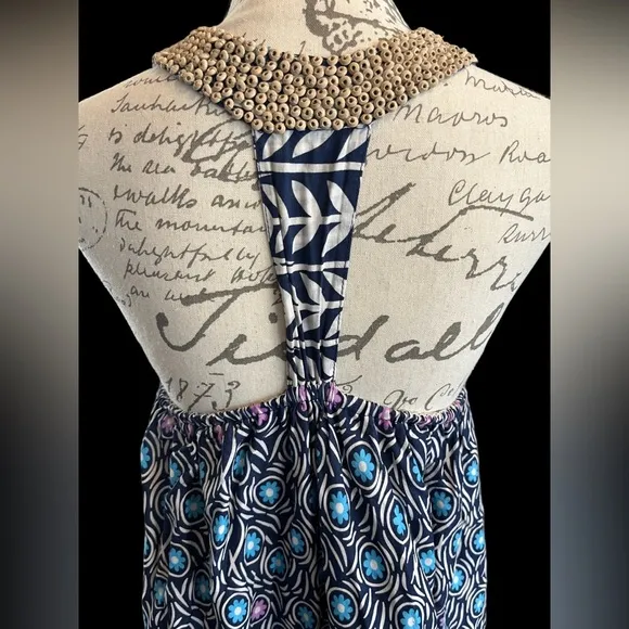 Vintage Cotton Peacock Blue &amp; Purple 70s Maxi Dress Handmade EUC Boho Kafatan