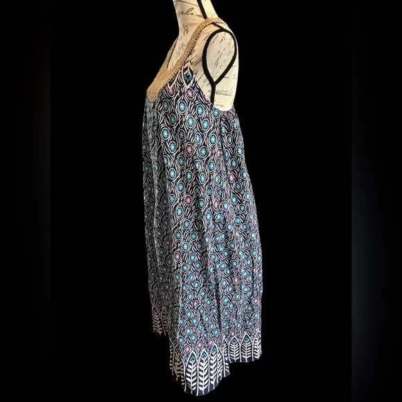 Vintage Cotton Peacock Blue &amp; Purple 70s Maxi Dress Handmade EUC Boho Kafatan