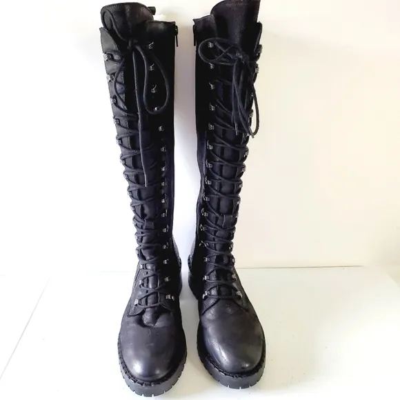 Vintage Foundry Co. Henrietta Tall Boots Size 8 Leather Lace-up and Zip Grunge