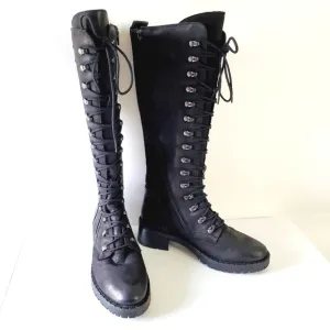 Vintage Foundry Co. Henrietta Tall Boots Size 8 Leather Lace-up and Zip Grunge