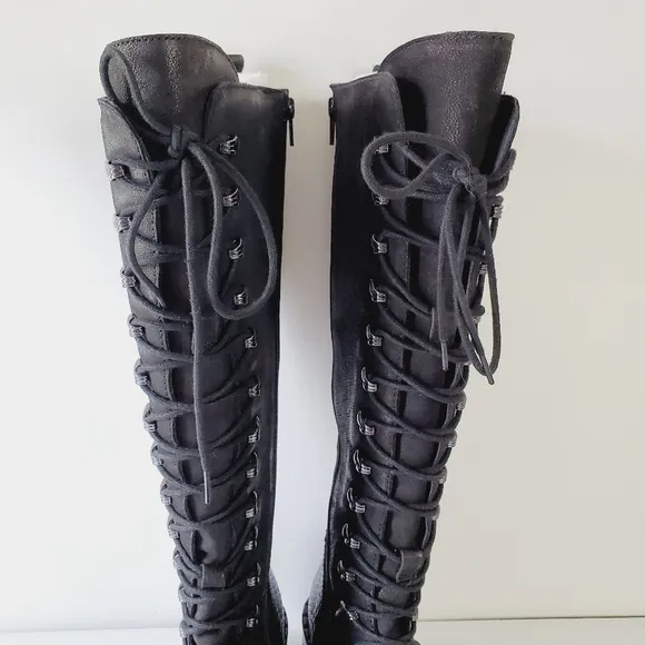 Vintage Foundry Co. Henrietta Tall Boots Size 8 Leather Lace-up and Zip Grunge