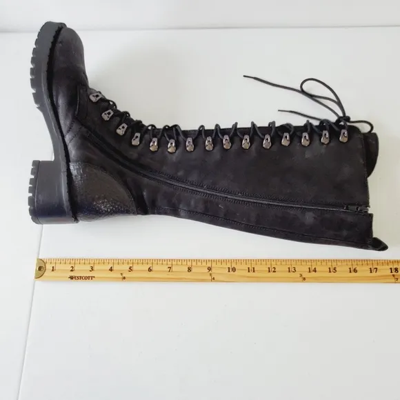 Vintage Foundry Co. Henrietta Tall Boots Size 8 Leather Lace-up and Zip Grunge
