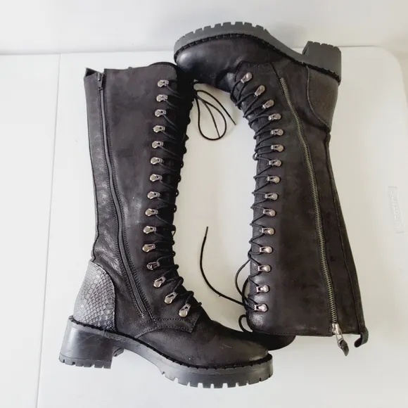 Vintage Foundry Co. Henrietta Tall Boots Size 8 Leather Lace-up and Zip Grunge