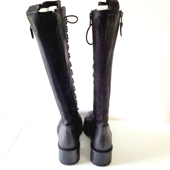 Vintage Foundry Co. Henrietta Tall Boots Size 8 Leather Lace-up and Zip Grunge