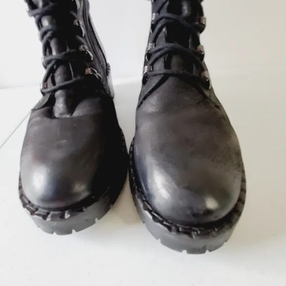 Vintage Foundry Co. Henrietta Tall Boots Size 8 Leather Lace-up and Zip Grunge