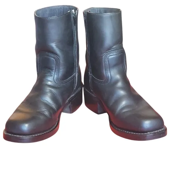 Vintage Frye Campus Boots Black Leather  Short Boots Moto Motorcycle Men's