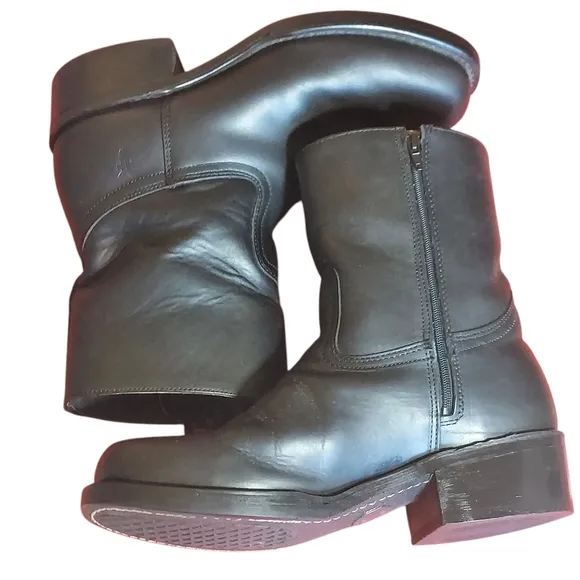Vintage Frye Campus Boots Black Leather  Short Boots Moto Motorcycle Men's