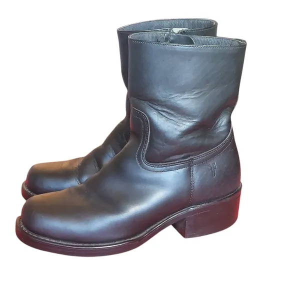 Vintage Frye Campus Boots Black Leather  Short Boots Moto Motorcycle Men's
