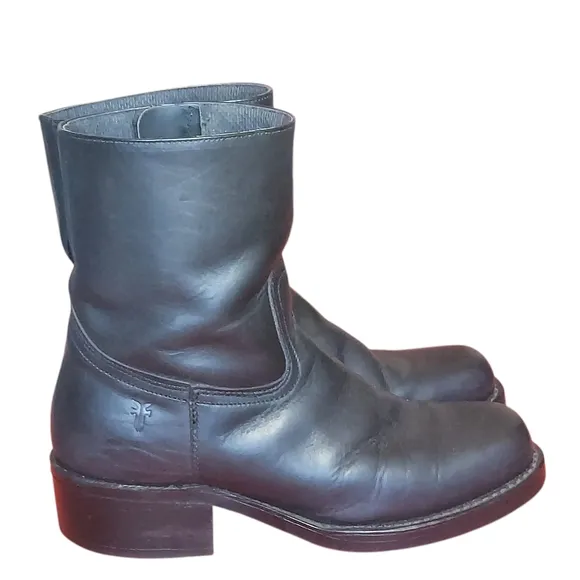Vintage Frye Campus Boots Black Leather  Short Boots Moto Motorcycle Men's