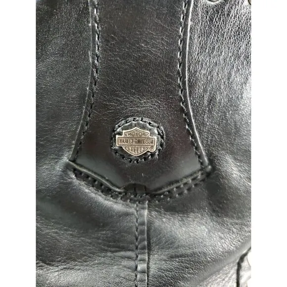 Vintage Harley Davidson Black Leather Studded Moto Boots Cowboy Biker Motorcycle